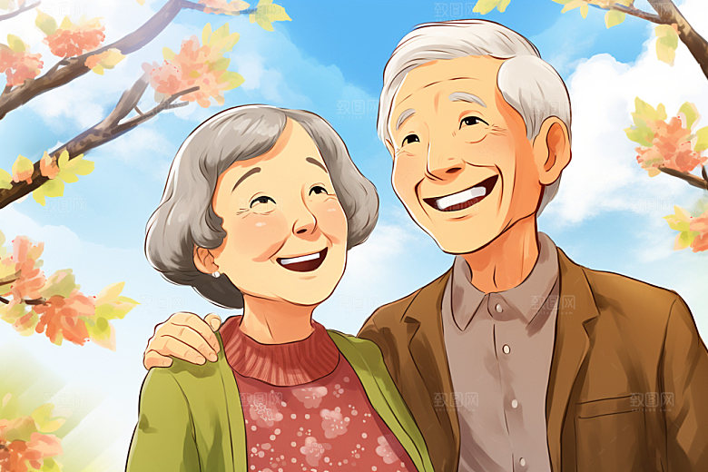 敬老宣传养老家庭插画