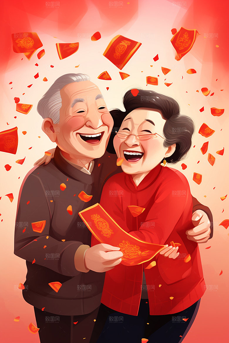 敬老宣传夕阳红家庭插画