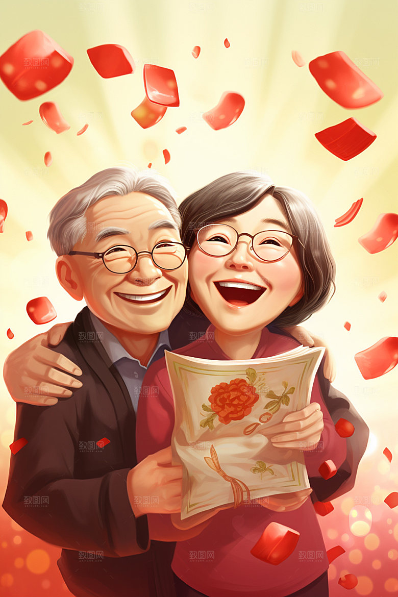 敬老宣传老年人家庭插画