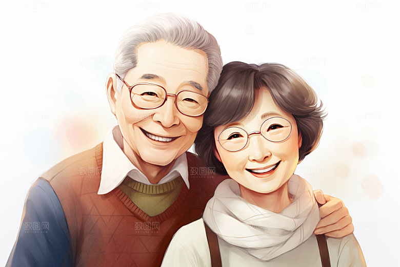 敬老宣传家庭手绘插画