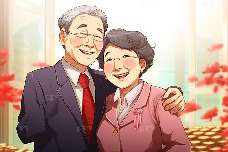 敬老宣传养老夕阳红插画