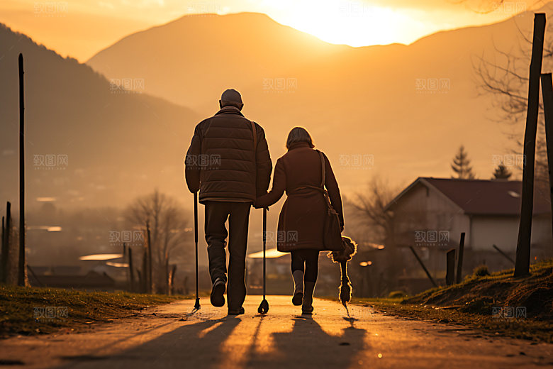 老人背影夫妻亲情摄影图