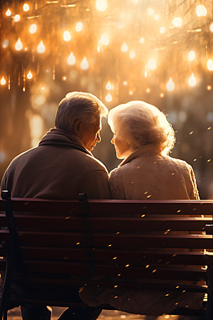 老人背影父母爱情夕阳红摄影图