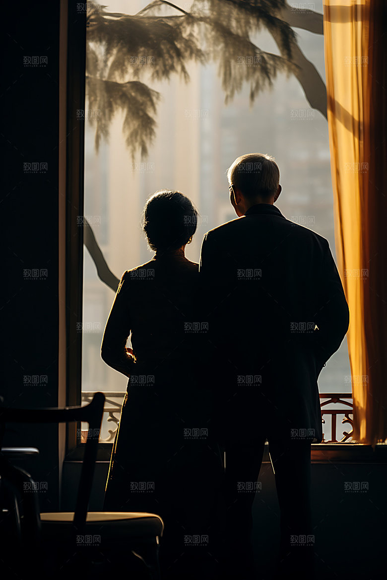 老人背影温馨亲情摄影图
