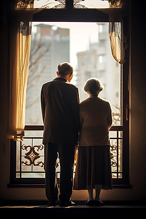 老人背影父母爱情温馨摄影图