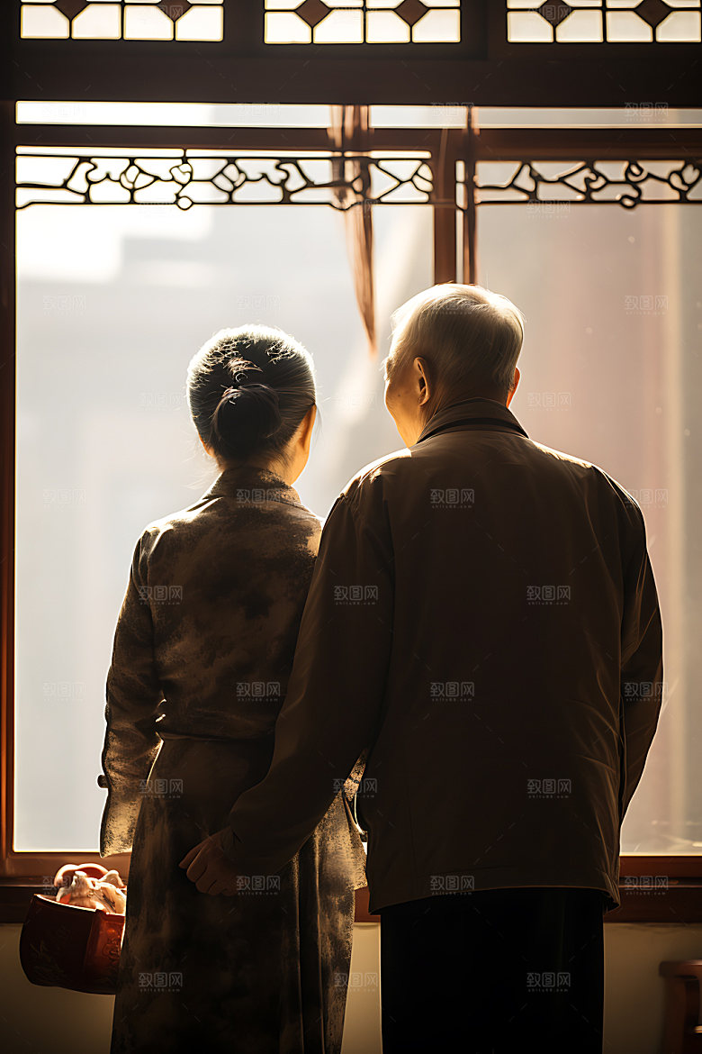 老人背影人物亲情摄影图