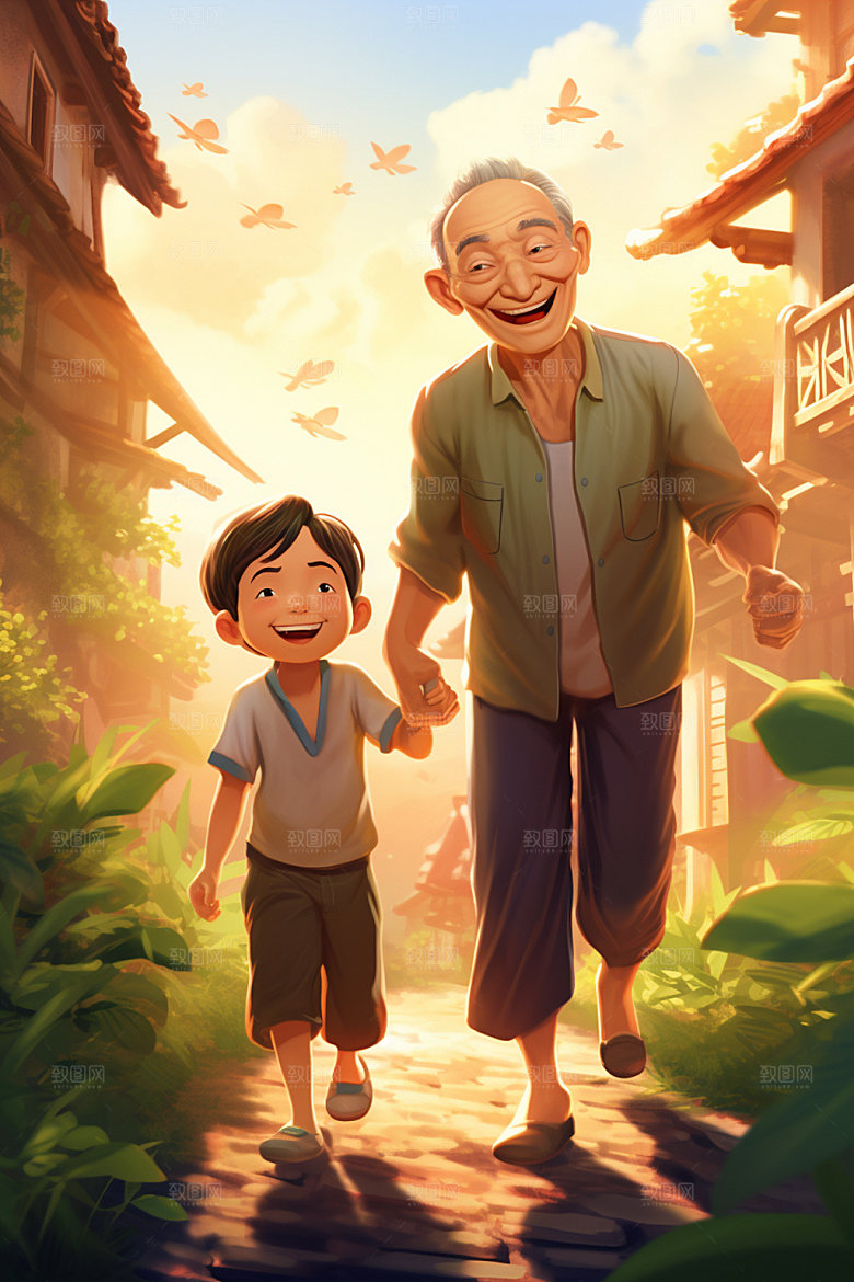 老人夕阳红亲情素材