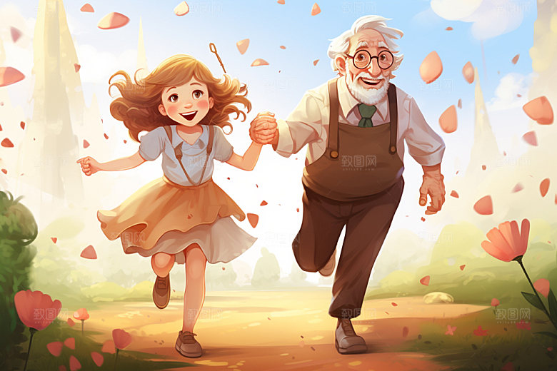 老人夕阳红重阳节素材