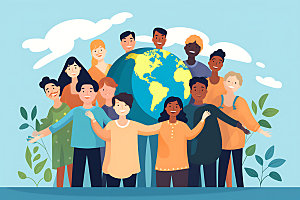 国际友谊地球村和平插画