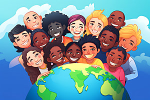 国际友谊和平地球村插画