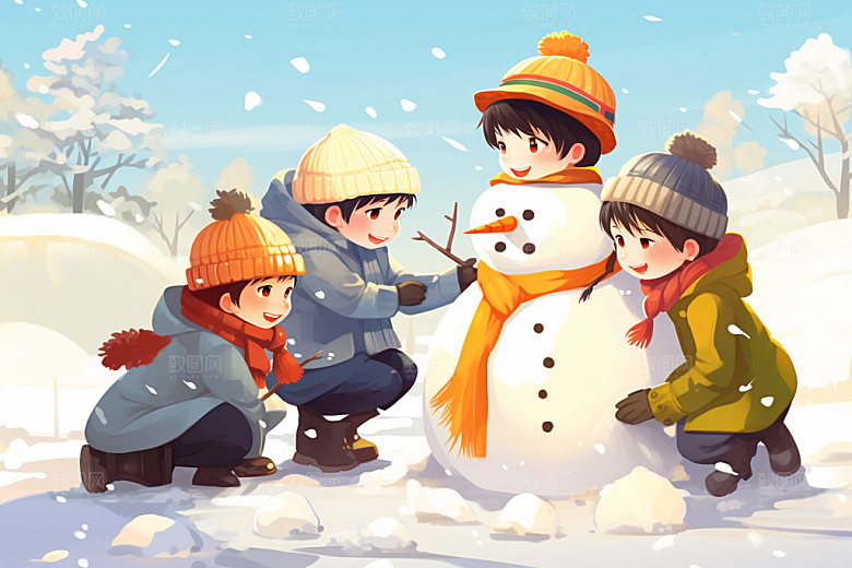 二十四节气立冬下雪矢量素材