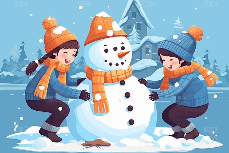 二十四节气冬季冬景下雪矢量素材