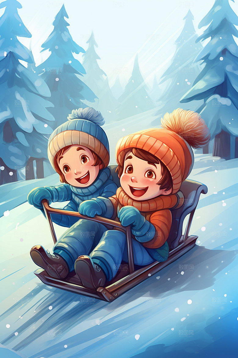 二十四节气冬季冬景堆雪人矢量素材