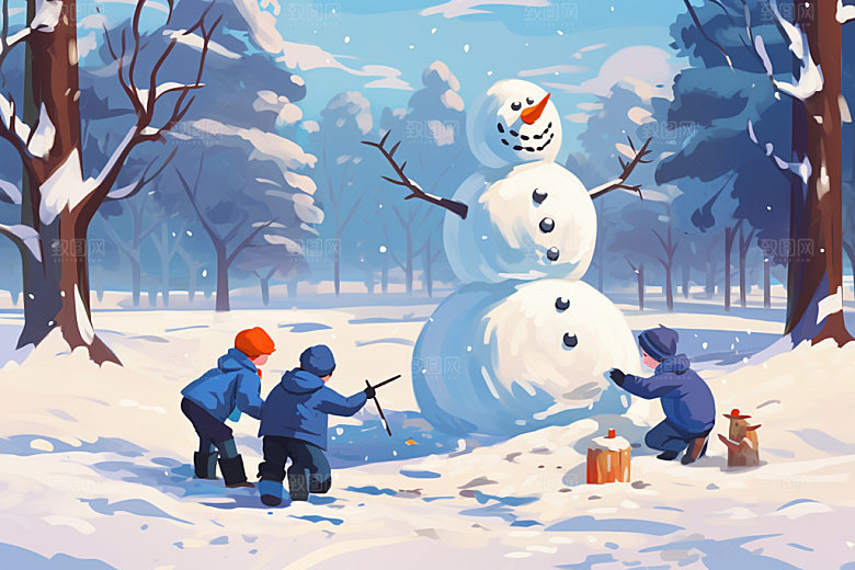 二十四节气下雪插画海报矢量素材