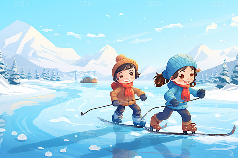 二十四节气插画海报堆雪人矢量素材