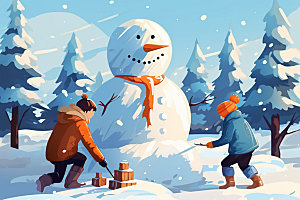 二十四节气冬季冬景插画海报矢量素材