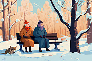 二十四节气插画海报冬季冬景矢量素材