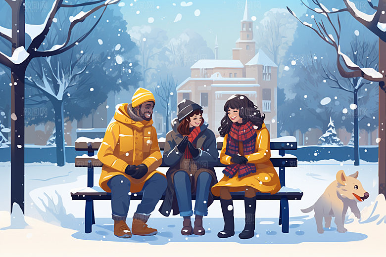 二十四节气下雪插画海报矢量素材