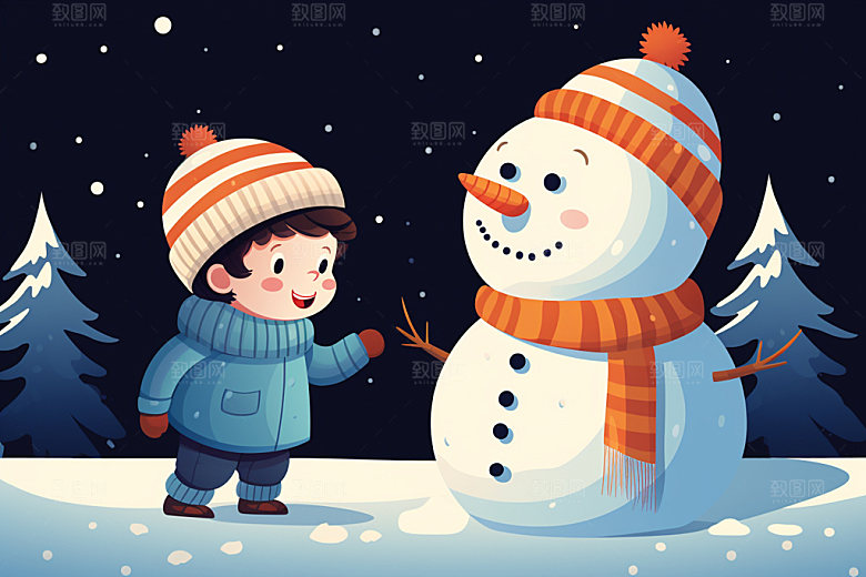 二十四节气下雪插画海报矢量素材