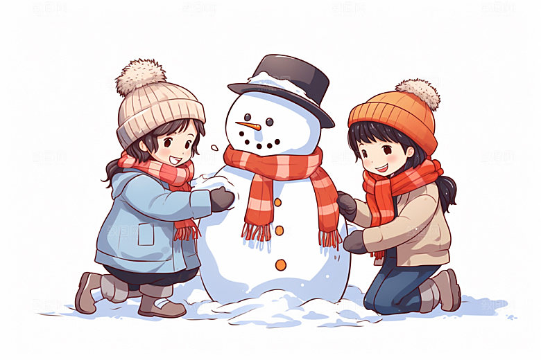 二十四节气插画海报堆雪人矢量素材