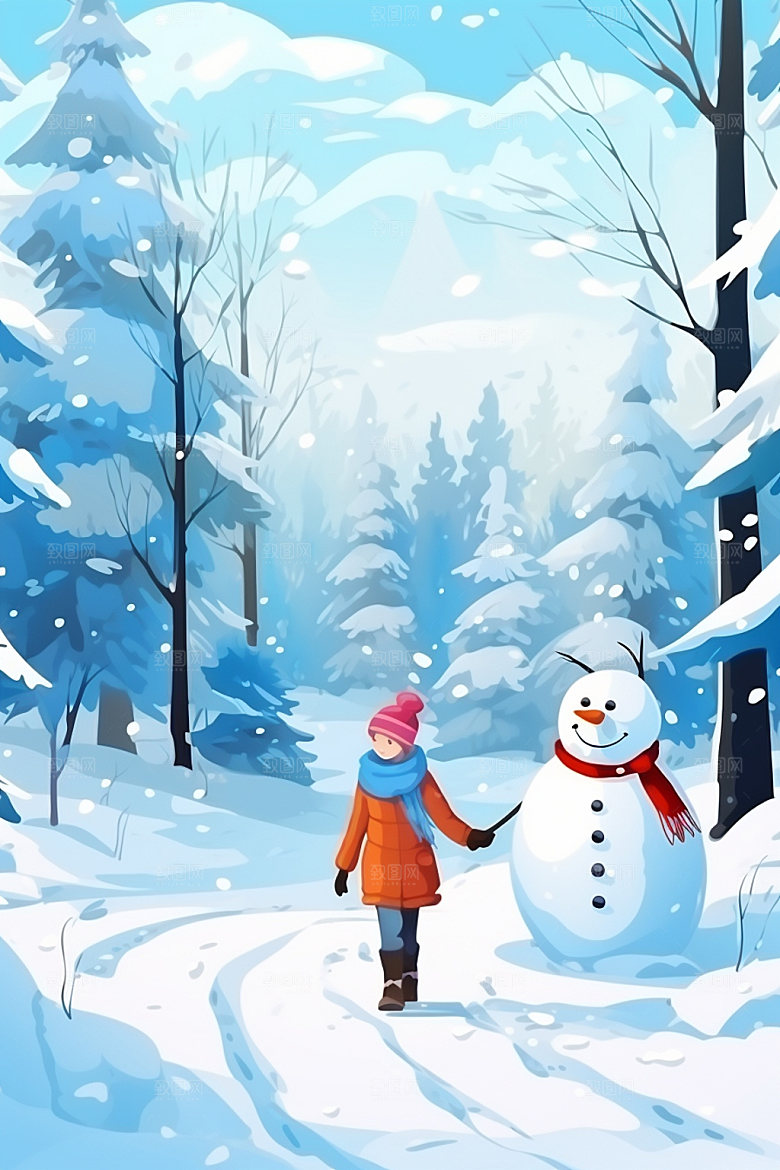 二十四节气立冬下雪矢量素材