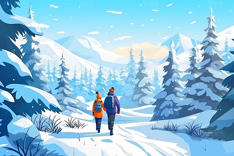 二十四节气堆雪人插画海报矢量素材