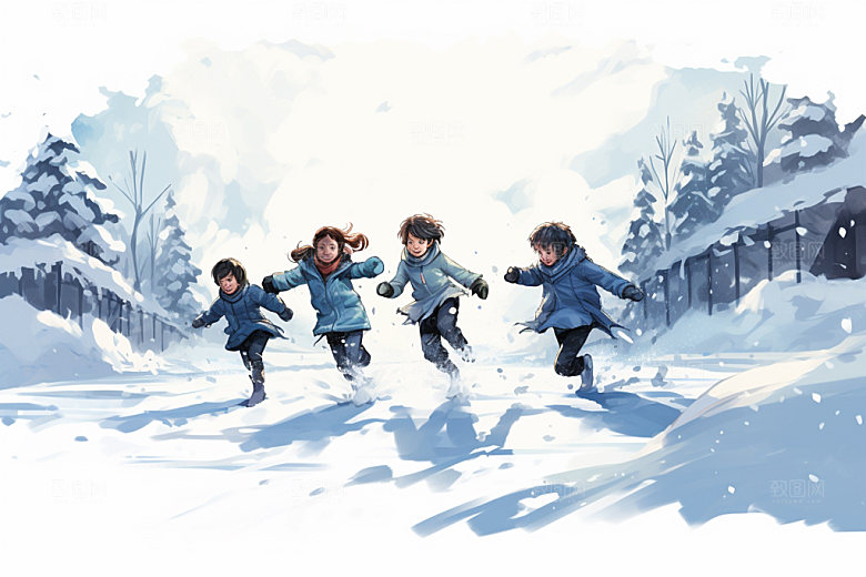 二十四节气下雪插画海报矢量素材