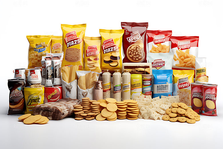 零食堆膨化食品美食摄影图
