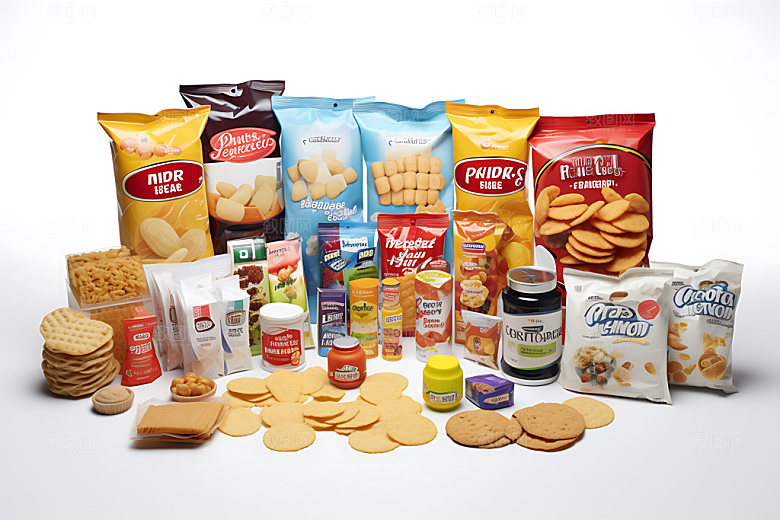 零食堆创意膨化食品摄影图