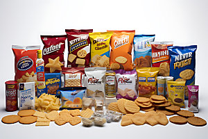 零食堆膨化食品创意摄影图
