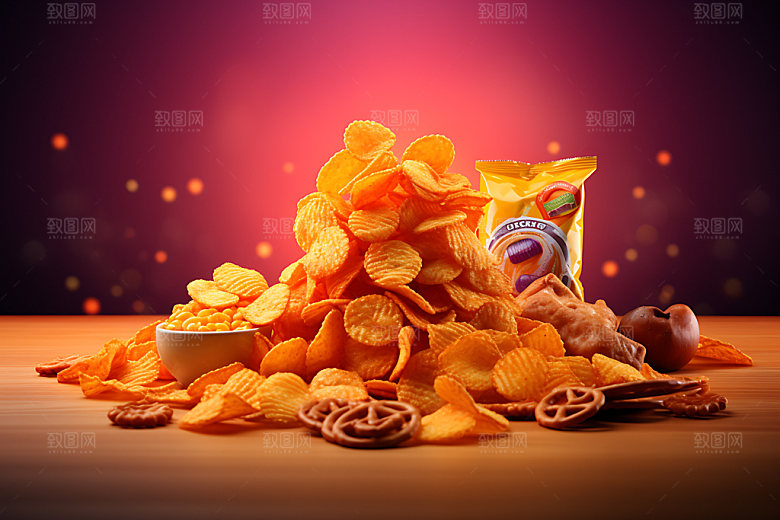 零食堆美食创意摄影图