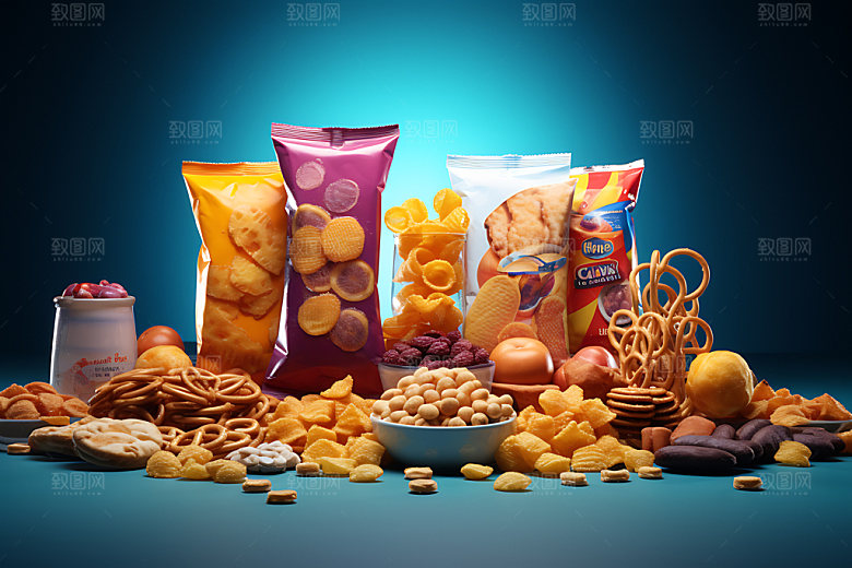 零食堆创意零食组合摄影图