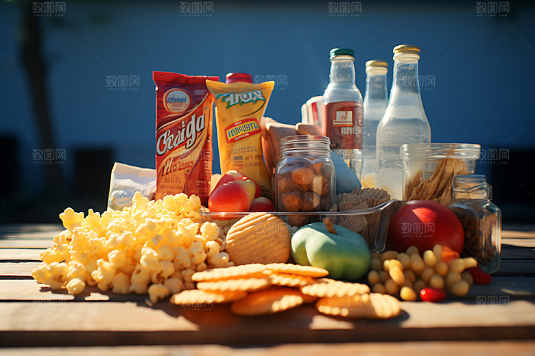 零食堆零食组合创意摄影图