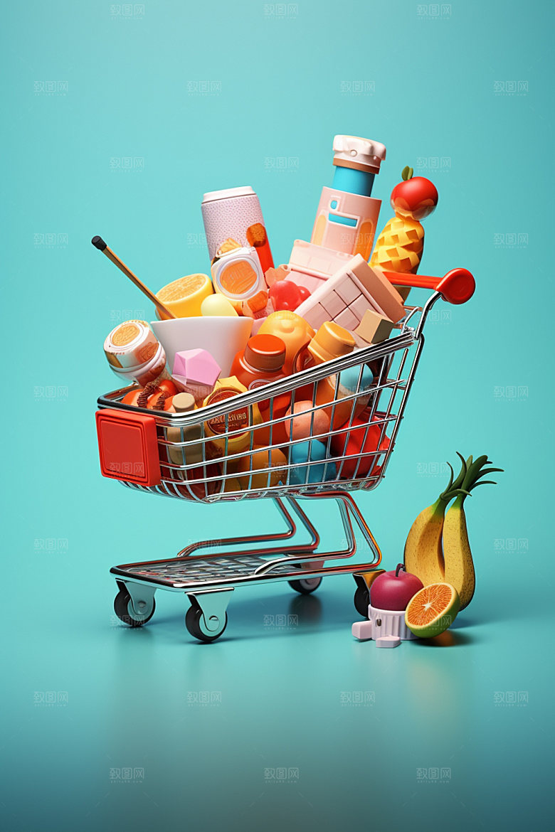 零食购物车卡通促销模型