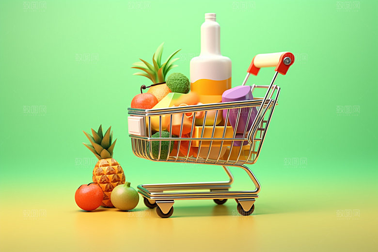 零食购物车卡通采购模型