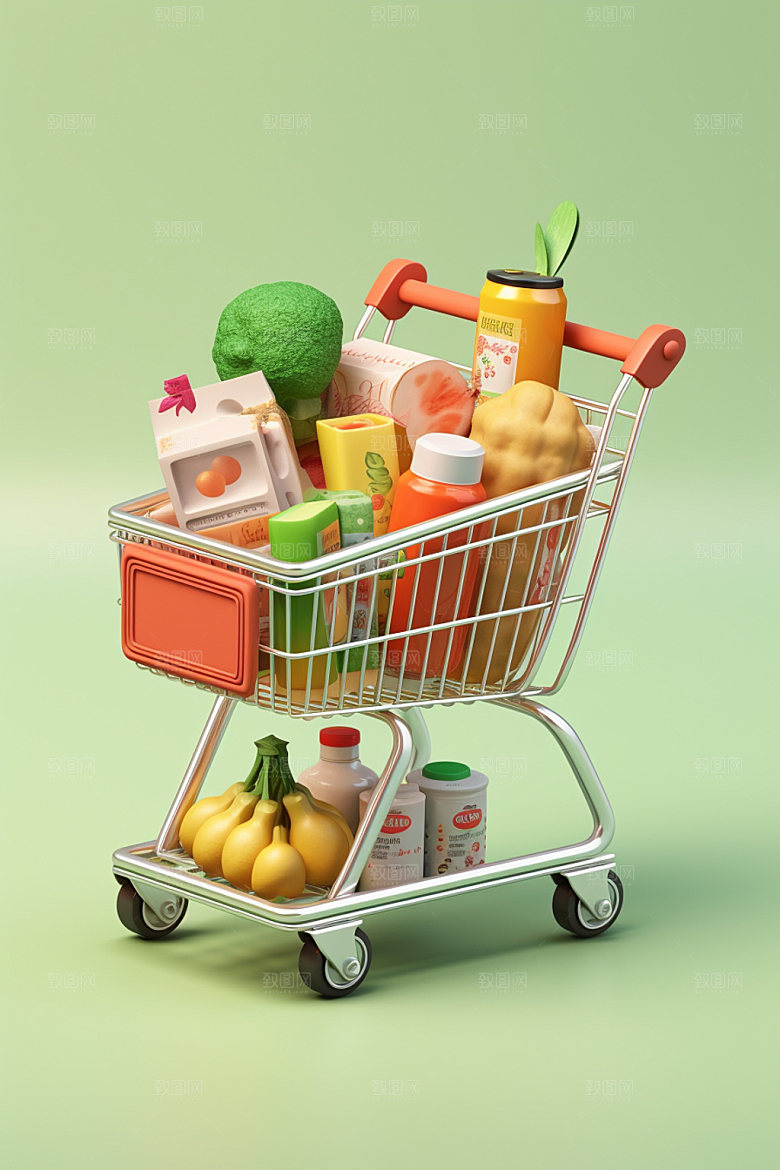 零食购物车卡通3D模型