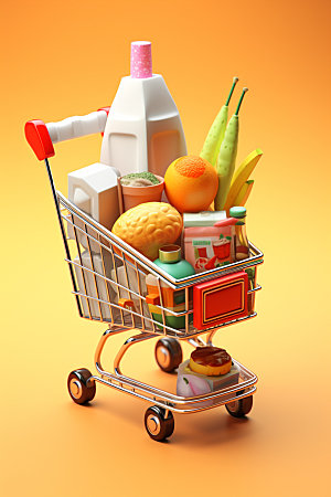 零食购物车超市卡通模型