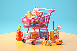 零食购物车活动3D模型