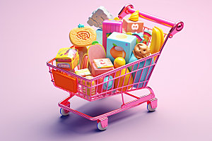 零食购物车3D卡通模型