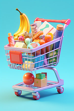 零食购物车卡通超市模型