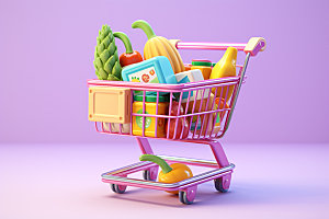零食购物车促销超市模型