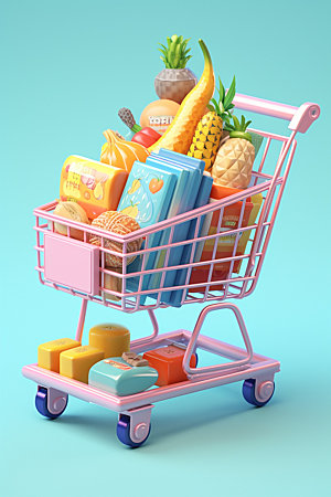 零食购物车3D商超模型