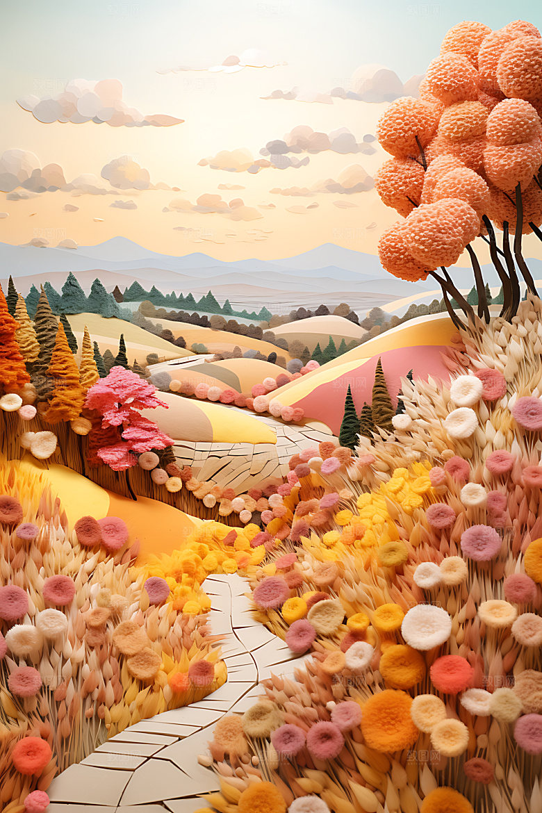 立秋秋天草垛风景画