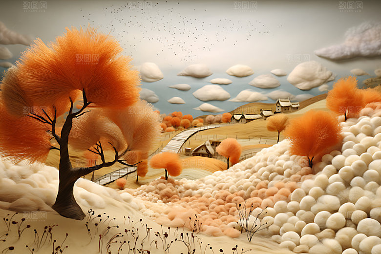 立秋原野质感风景画