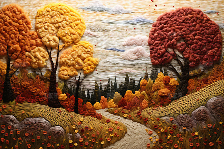 立秋景色草垛风景画