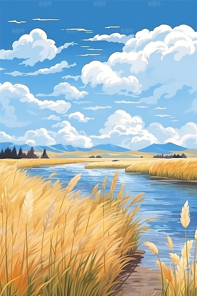 立秋旷野秋色插画