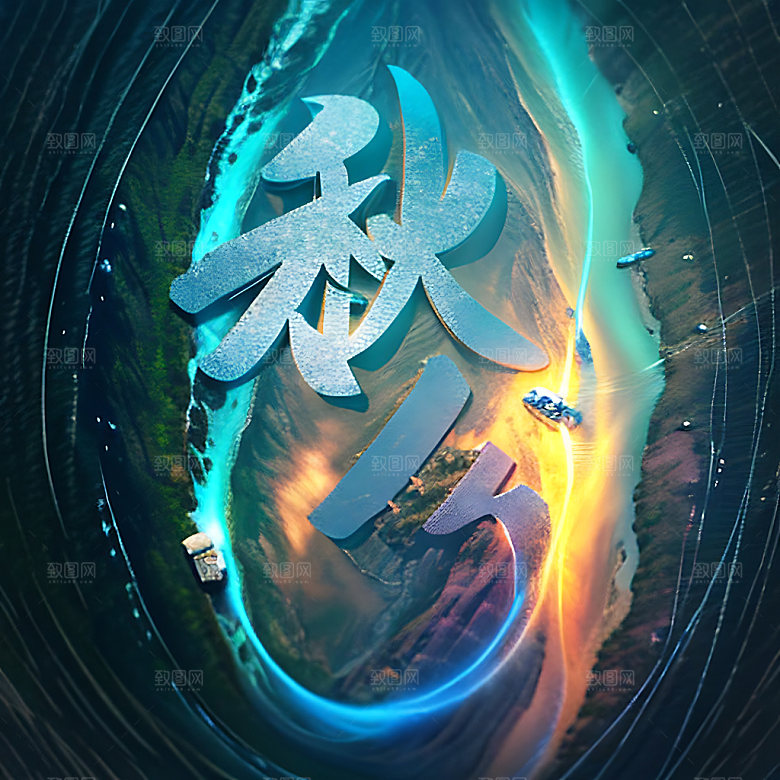 秋分立体字3D艺术字