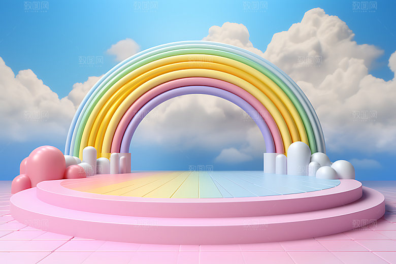 立体彩虹电商背景天真效果图