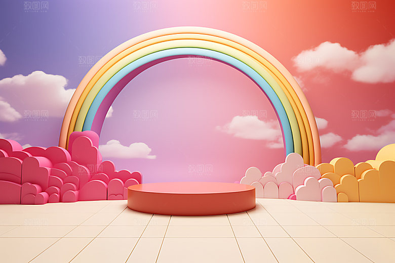 立体彩虹电商背景3D效果图