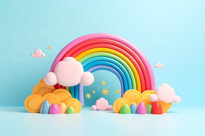 立体彩虹天真电商背景效果图